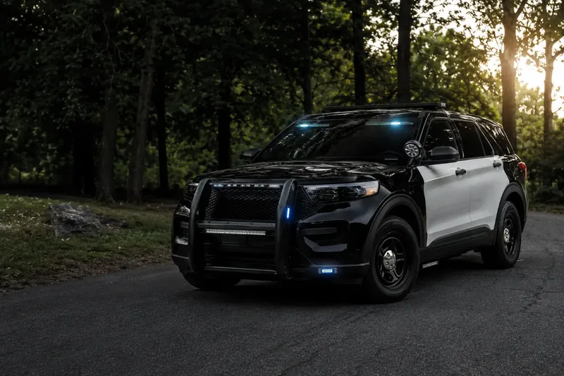 Black government-style SUV parked at dusk